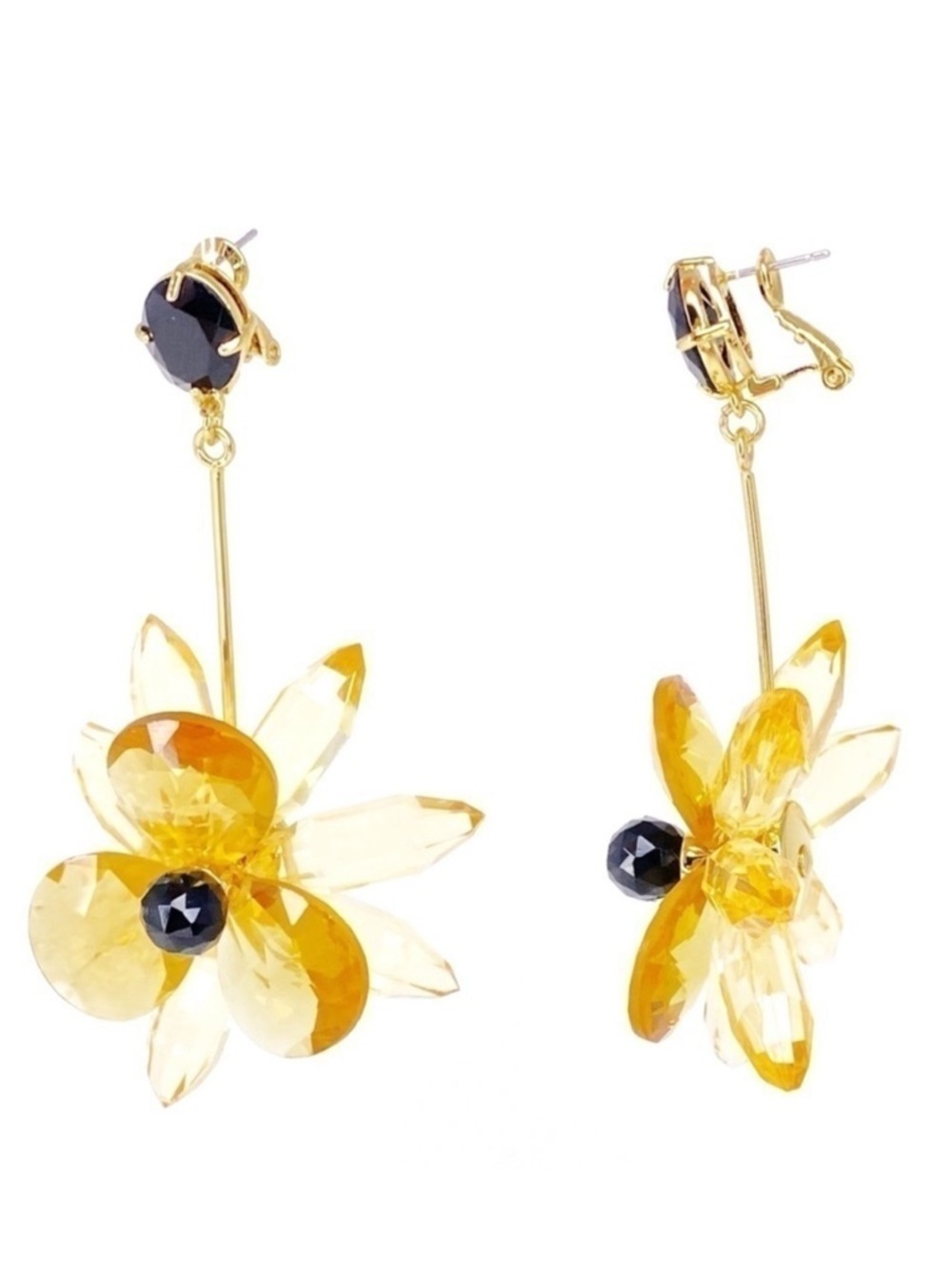 Kate Spade Earrings Blooming Brilliant Flower Floral Amber & Black Bead New NWT
